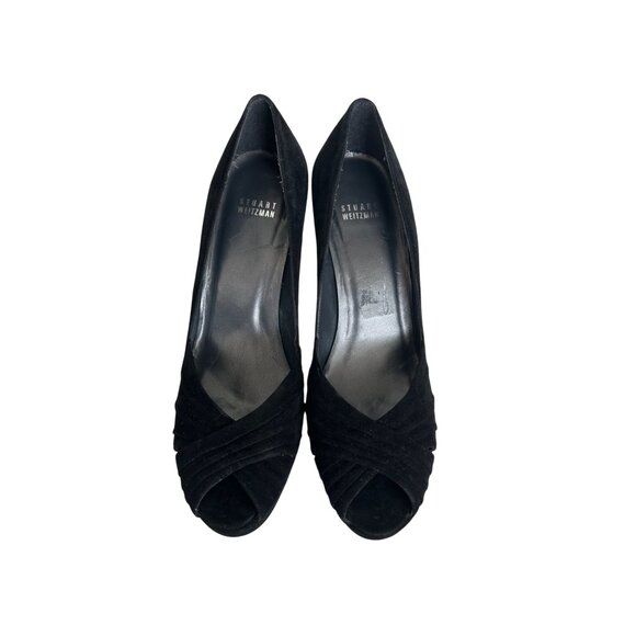 STUART WEITZMAN Black Suede Peeptoe Heels Size 9.5 - Picture 2 of 10